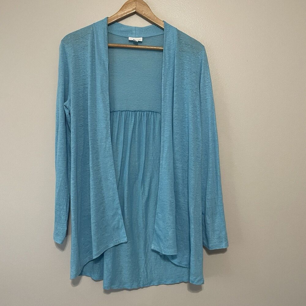 J. Jill Love Linen Open Front Cardigan Sweater XS Blue Coastal Beach Office